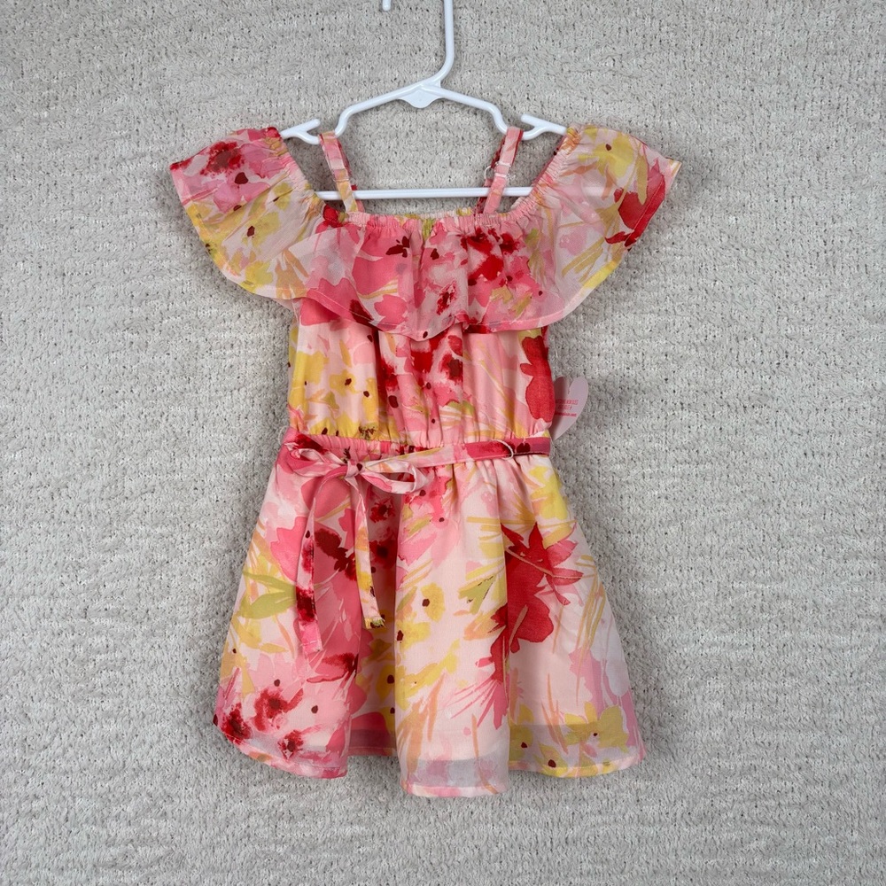 The Children's Place Girls Dress 18-24M Pink Multi Floral Lined Cold Shoulder